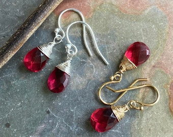 Wire Wrapped Pink tourmaline Earrings in Sterling silver, Pink Tourmaline Gold Filled Earrings, October Birthstone Pink Tourmaline Earrings