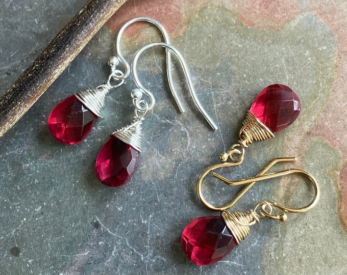 Wire Wrapped Pink tourmaline Earrings in Sterling silver, Pink Tourmaline Gold Filled Earrings, October Birthstone Pink Tourmaline Earrings