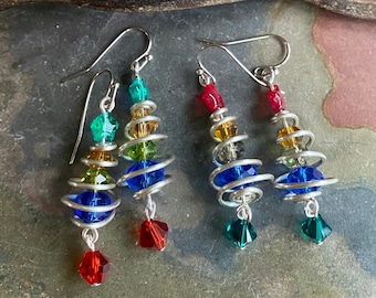 READY to  SHIP in 1 to 2  days, Christmas Tree Earrings, Wired Christmas Earrings, Swirled Christmas Tree dangling Earrings, Holiday jewelry