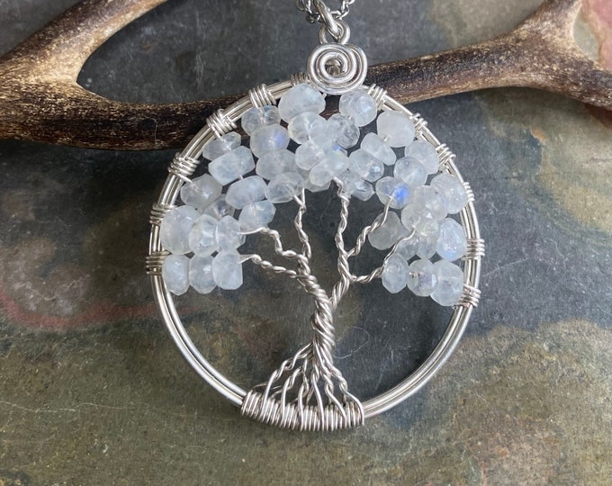 Sterling Silver Moonstone Tree of Life Pendant -Wire Wrapped Moonstone Gemstone Tree of life- June Birthstone, Moonstone necklace,