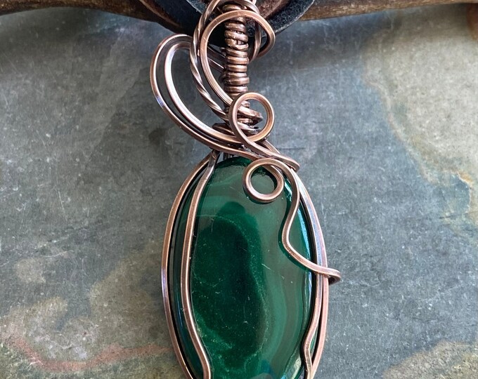 May Birthstone Necklace, Unique Hand Crafted Malachite Necklace in Copper Wire, Wire Wrapped Malachite Pendant, Gifts for Her, Best Seller