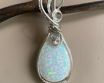 Opal Necklace, Mom's Gift Necklace Sterling Silver,October Birthstone Necklace,Opal Bridal Necklace, Lab Created Opal Jewelry,