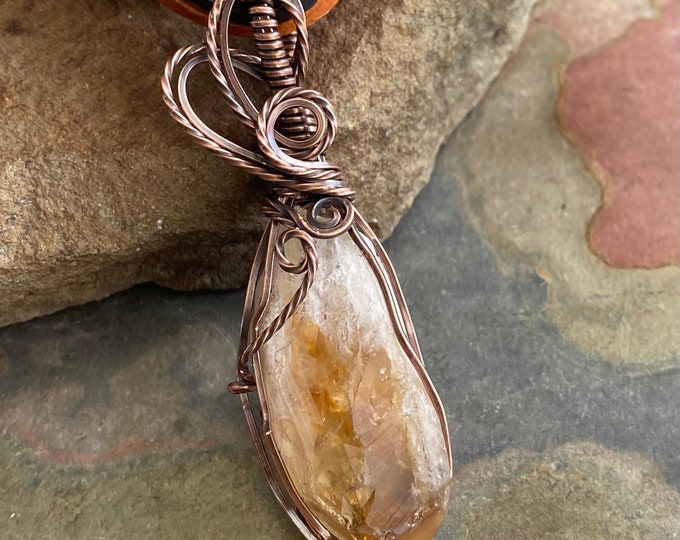 Wire Wrapped Citrine Necklace, Raw Citrine Necklace in Copper, November Birthstone  Necklace, November Birthstone Necklace,Citrine Jewelry