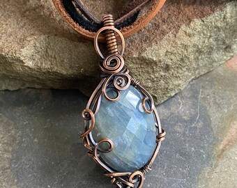 Ready Ship in 1 to 2 days, Wire Wrapped Aquamarine Pendant Necklace, Aquamarine Pendant, March Birthstone Necklace, Wired Aquamarine Pendant