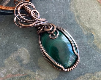 READY SHIP in 1 to 2 days, Wire Wrapped Malachite Necklace,Malachite Pendant Necklace, Green Pendant Necklace, Christmas Jewelry gift