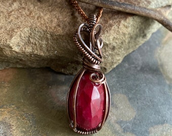 Wired Ruby Necklace,July Birthstone  Ruby Necklace Antiqued Copper,Genuine Ruby Necklace,JULY Birthstone Necklace,Ruby Necklace,Ruby Jewelry
