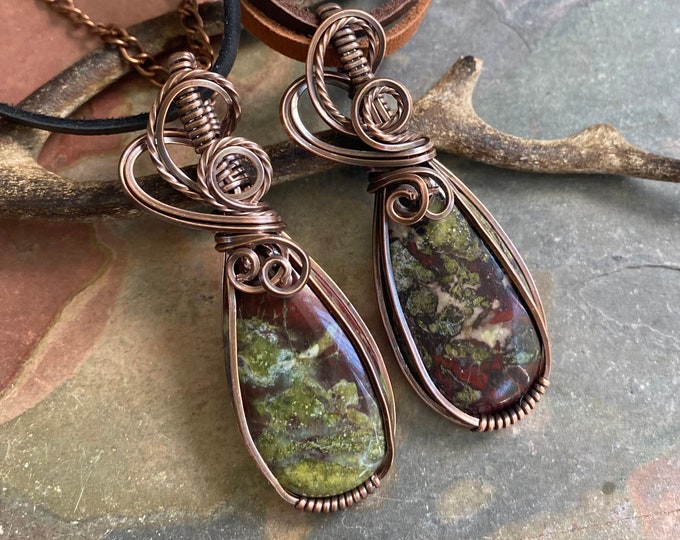 Wire Wrapped Dragon Bloodstone Tree of Life Copper Necklace,Dragon Bloodstone Tree of Life Pendant, Dragon Bloodstone Pendant Necklace,