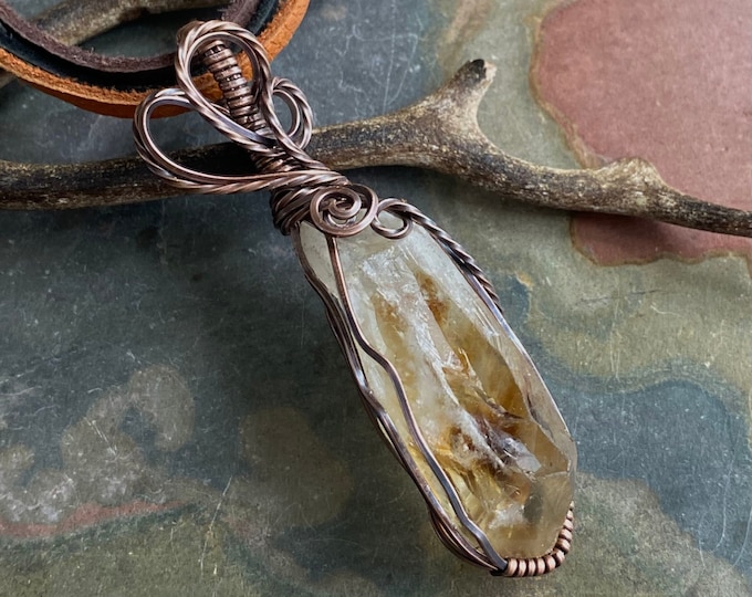 Ready to Ship in 1 to 2 days, Wire Wrapped Citrine Necklace, Raw Citrine Necklace in Copper, November Birthstone  Necklace, Citrine Jewelry