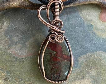 Bloodstone Necklace, Wire Wrapped Dragon Bloodstone Copper Pendant Necklace, Dragon Bloodstone Pendant, Dragon Bloodstone Pendant Necklace,