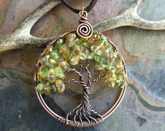 Citrine Necklace, November Birthstone Necklace,Citrine Tree of Life Necklace,Peridot Tree Life Necklace Copper,Wire Wrapped Citrine Jewelry