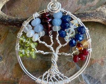 Custom Tree of Life Necklace, Custom Tree of Life sterling silver,Family Tree of Life Pendant Necklace, Birthstone Tree of Life Necklace