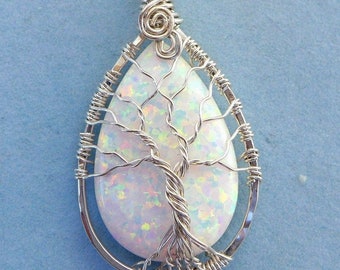 Sterling Silver White Opal Tree of Life Necklace