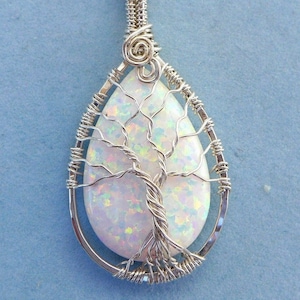Sterling Silver White Opal Tree of Life Necklace