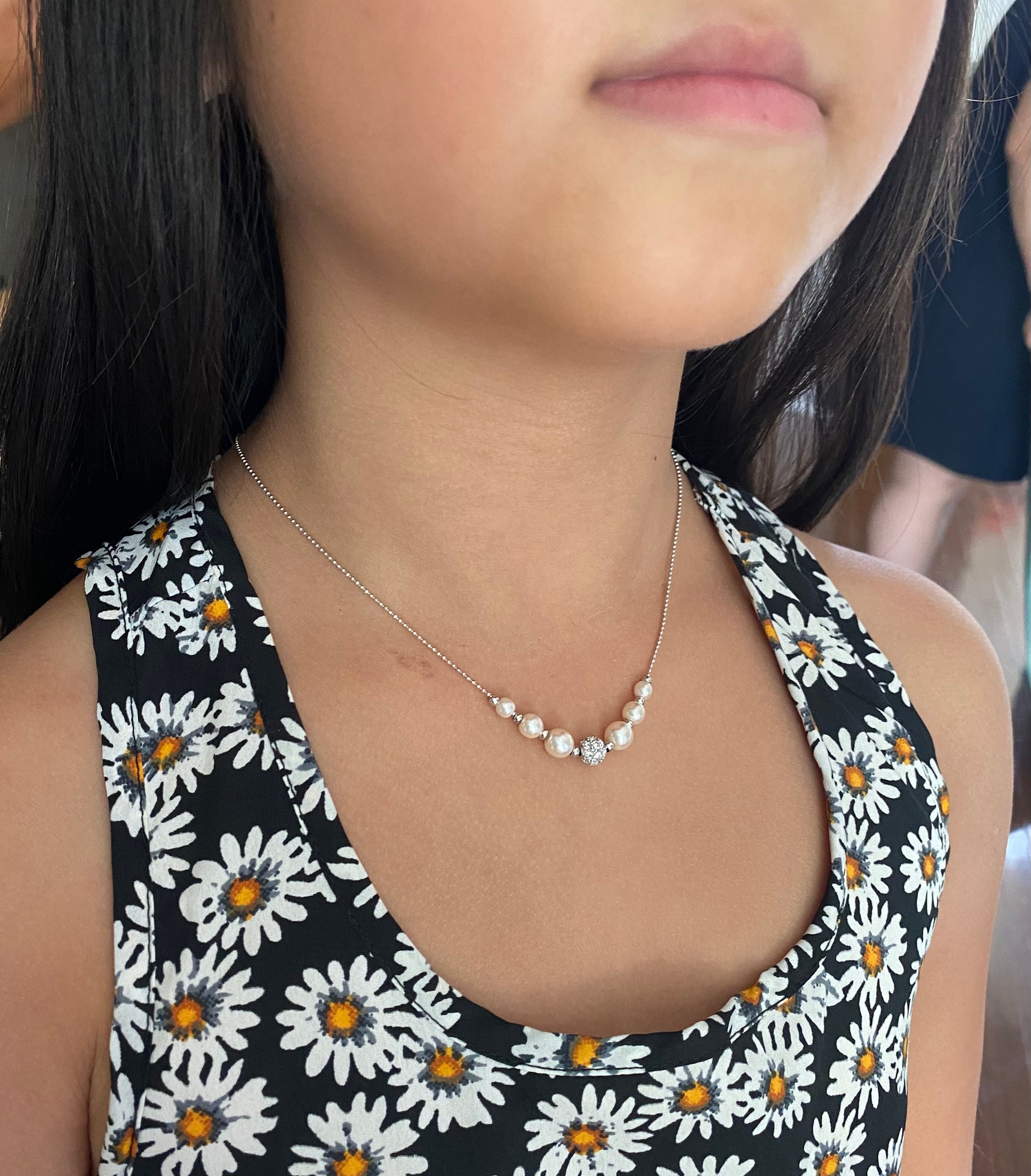 pearl necklace with sterling silver closure,baby girls pearl necklace with  sterling silver closure,toddler girls pearl necklace with sterling silver  closure,little girls pearl necklace with sterling silver closure,pearl and  silver necklace for baby