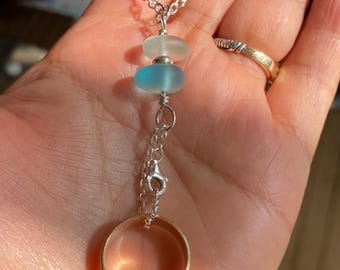 Sterling Silver Sea Glass Necklace Extension, Removable Ring Holder, Sentimental Jewelry Charm