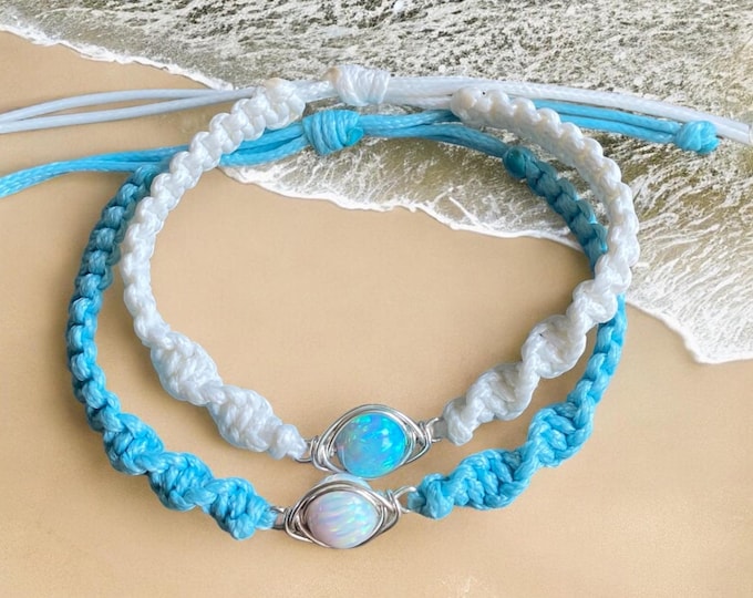 Opal Bracelet/Anklet, Ocean Inspired Macrame Bracelet, Beach Jewelry, Water Resistant Anklet Bracelet in Macrame, October Birthstone Gift