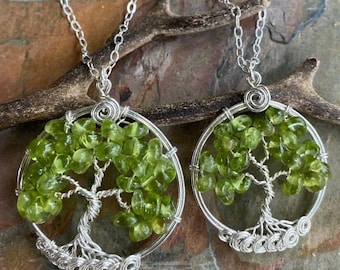 August Birthstone Necklace,Tree of Life Necklace in Sterling Silver, Christmas Tree Necklace,Peridot Necklace, August Peridot Jewelry