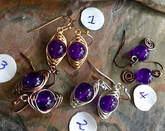 Amethyst Earrings in Antiqued Copper, Wire Wrapped Amethyst Earrings,February Birthstone Earrings,Amethyst  Sterling Silver Earrings