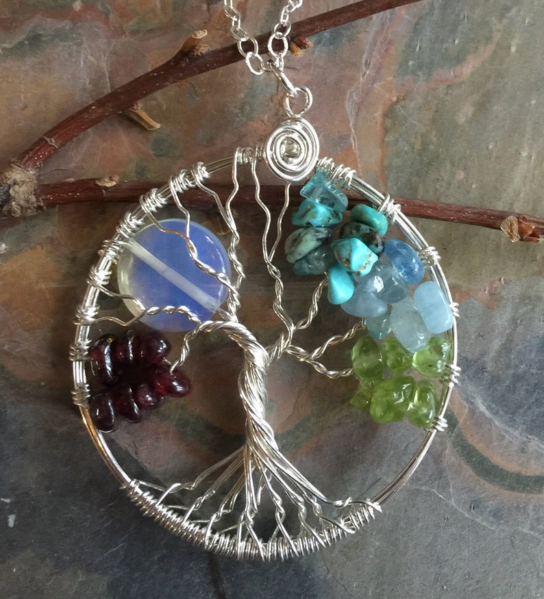 Wire Wrapped Tree of Life Necklace Family CustomPersonalized Moon Tree of Life Necklace,Blue Opalite Full Moon Tree of Life Pendant