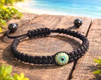 Crystal Evil Eye Macrame Bracelet, Adjustable  Jewelry,