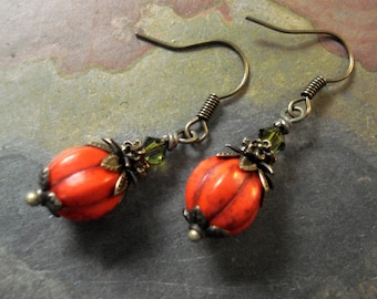 Pumpkin Earrings, Orange Pumpkin Crystal Earrings,Halloween Earrings,Fall/Autumn Harvest Earrings, Thanksgiving Earrings,Orange Earrings