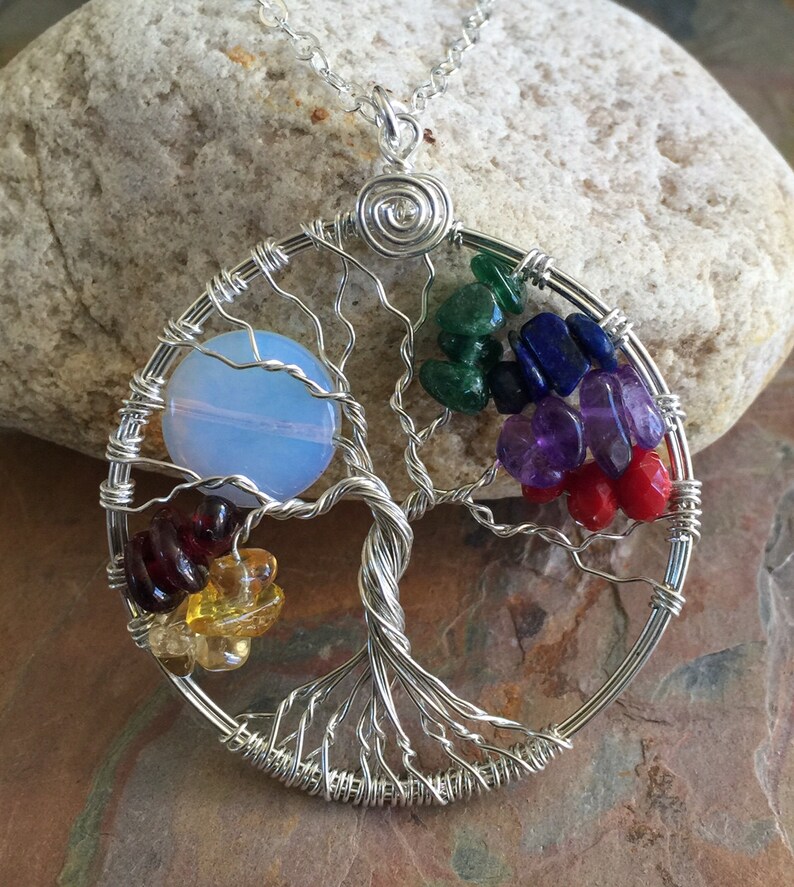 Wire Wrapped Tree of Life Necklace Family CustomPersonalized Moon Tree of Life Necklace,Blue Opalite Full Moon Tree of Life Pendant