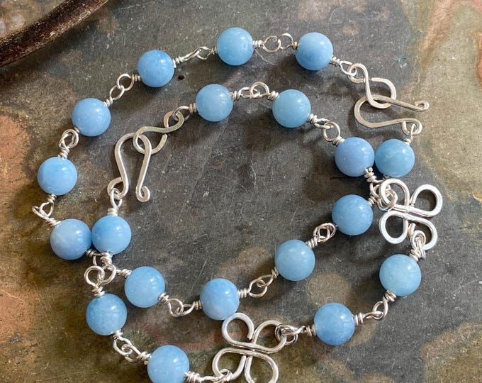 Sterling Silver Aquamarine Bracelet,Aquamarine Clover Bracelet, Wire Wrapped Celtic Clover Bracelet, Gifts for Her, Lucky Clover Bracelet