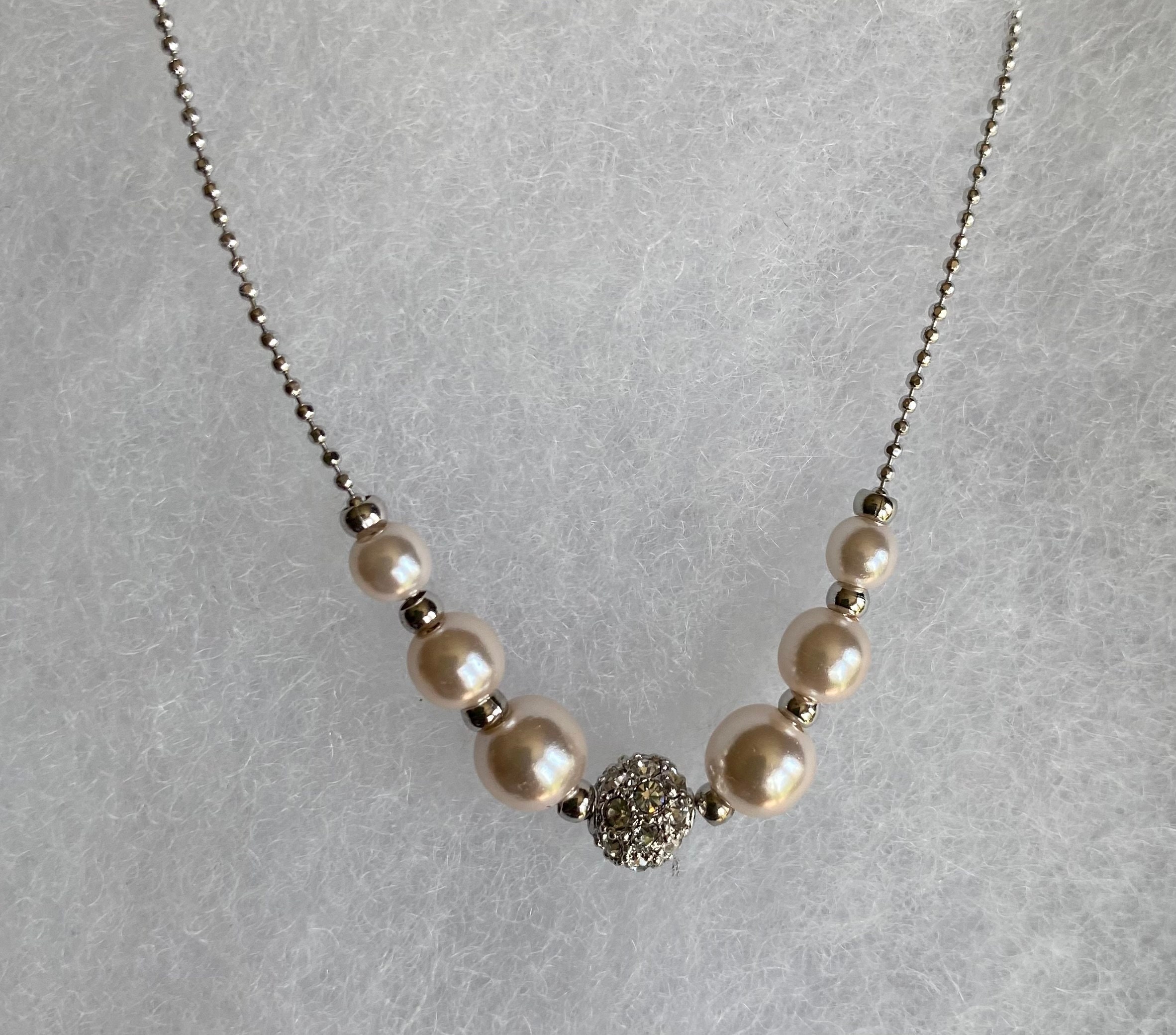 Children's Faux Pearl Necklace, Pearls & Crystal Necklace, Bridal