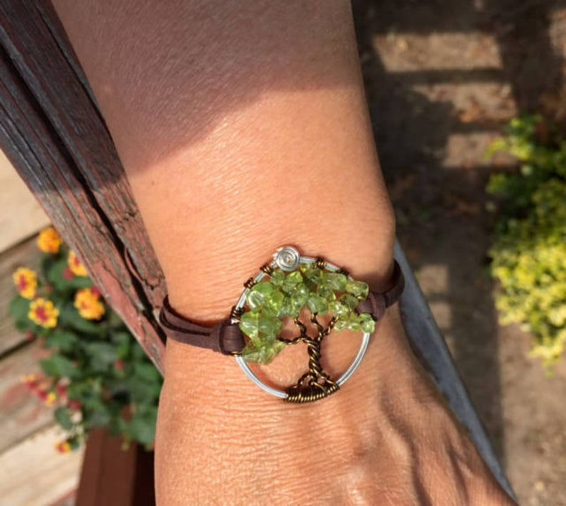 Tree of Life Bracelet in Leather,Peridot Tree of Life Bracelet Peridot Leather Bracelet, August Birthstone Tree of Life Bracelet image 3