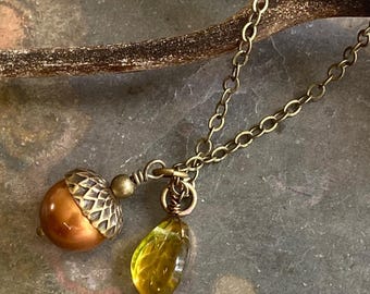 Acorn Necklace, Swarovski Copper  Pearl Acorn Necklace, Fall/Autumn Necklace, Acorn Jewelry, Autumn Jewelry Accessories, Gifts for Fall