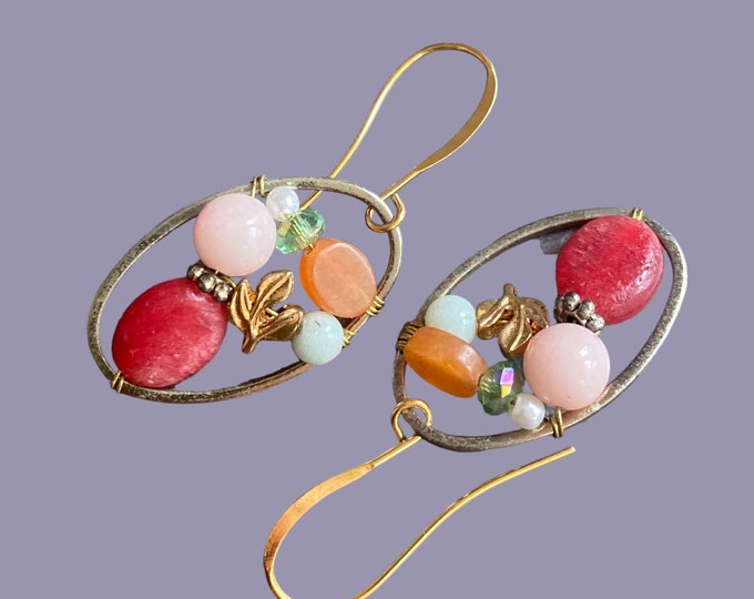 Red Agate Earrings dangle, Red Earrings, Nature inspired earrings, Red agate earrings in gold earwire