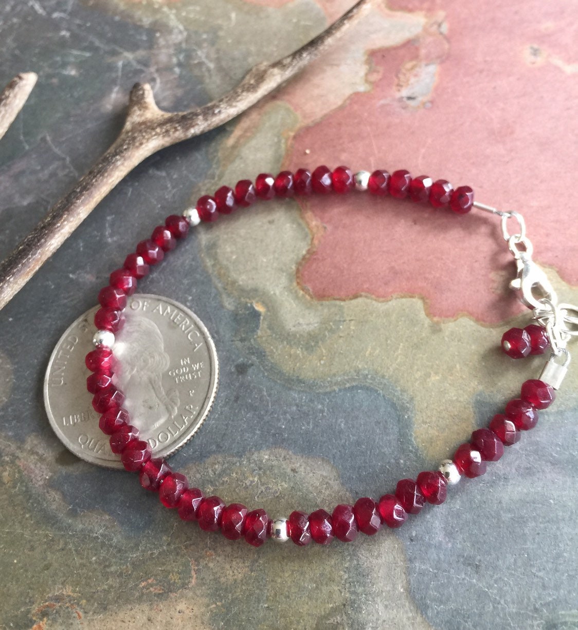 Ruby Bracelet/Anklet, Ruby Anklet Bracelet in Sterling Silver, July Birthstone Bracelet, July