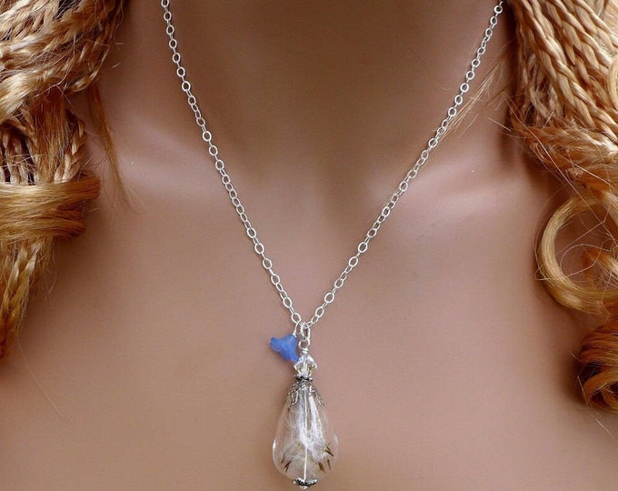 Dandelion Necklace in Sterling silver,Dandelion Wish Necklace - Make a Wish Orb Necklace,Dandelion,Necklace,Clear Orb Necklace, Wish Jewelry