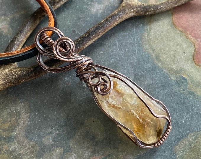 Ready to Ship in 1 to 2 days, Wire Wrapped Citrine Necklace, Raw Citrine Necklace in Copper, November Birthstone  Necklace, Citrine Jewelry