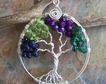 Sterling Silver Custom Tree of Life Necklace,Custom Tree of Life sterling silver,Family Tree of Life,Birthstone Tree of Life Necklace,