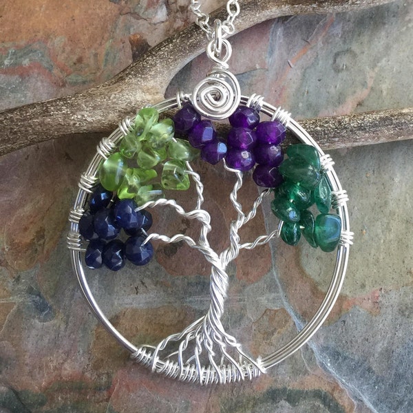 Sterling Silver Custom Tree of Life Necklace,Custom Tree of Life sterling silver,Family Tree of Life,Birthstone Tree of Life Necklace,