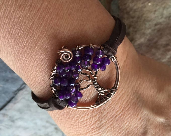 Amethyst Tree of Life Bracelet Leather,Amethyst Tree of Life Bracelet,Custom Tree of Life Leather Bracelet,February Birthstone Tree of Life