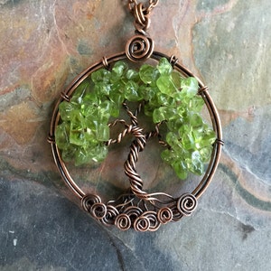 READY SHIP in 1 to 2 days, Peridot Tree of Life Pendant Antiqued Copper,Wire Wrapped Peridot Tree of life Necklace,August Birthstone Peridot