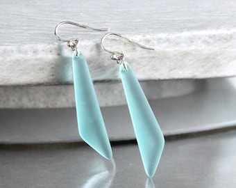 Aqua Blue Sea Glass Earrings: Sterling Silver Wire Wrapped Dangle Earrings, Beach Wedding Jewelry
