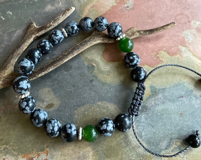 Obsidian Jade  Bracelet,Obsidian Macrame Adjustable bracelet,Obsidian bracelet,Yoga Macrame Bracelet,Healing Adjustable gemstone Bracelet