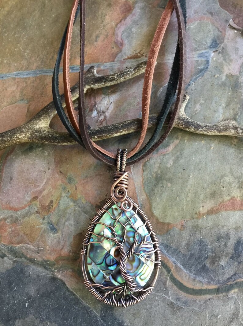 Abalone Necklace, Abalone Tree of Life Necklace in Antiqued Copper,Abalone Tree Necklace, Holiday gift, Paua Shell Necklace, Abalone image 5