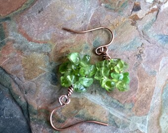 Peridot Earrings in antiqued copper, Matching earrings for Peridot Tree of Life Necklace,Tree of life Necklace,August Birthday Gift