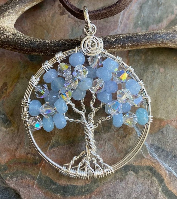 Aquamarine tree 2024 of life necklace