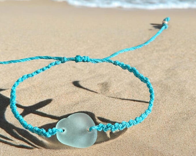 Handmade Macrame Sea Glass Bracelet, Adjustable Sea Glass Macrame Bracelets,Seafoam Bracelet, Nautical Sea Glass Bracelet,Surfer's Bracelet,