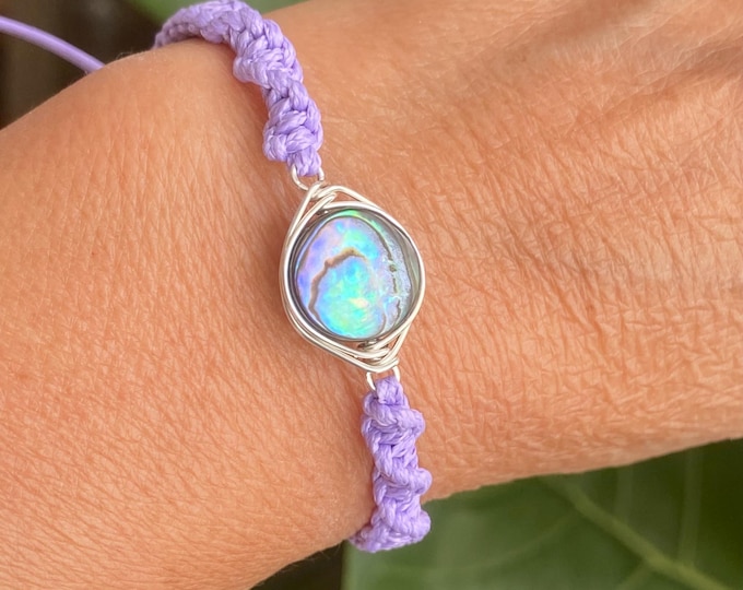 Abalone Macrame Bracelet, Wired Wrapped Abalone Adjustable Bracelet, Macrame bracelet Shell Abalone, Summer Jewelry. Abalone Macrame Anklet