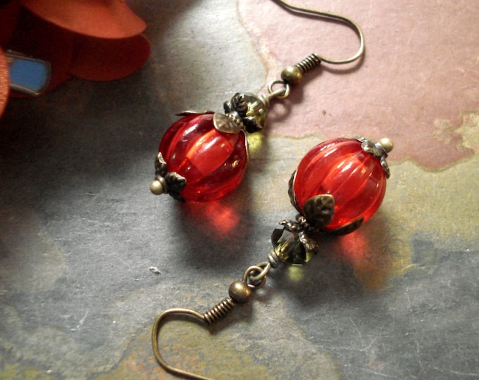 Red/Orange Pumpkin Crystal Earrings-Halloween, Fall, Autumn Harvest, Thanksgiving Earrings.