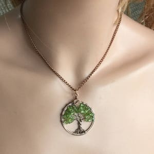 Petite-Mini-Small Peridot Tree of Life Pendant Antiqued Copper,Wire Wrapped Peridot Tree of life Necklace,August Birthstone,Graduation Gift