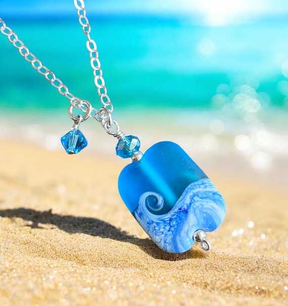 Lampwork Ocean Wave Pendant: Sterling Silver Beach Necklace - Etsy