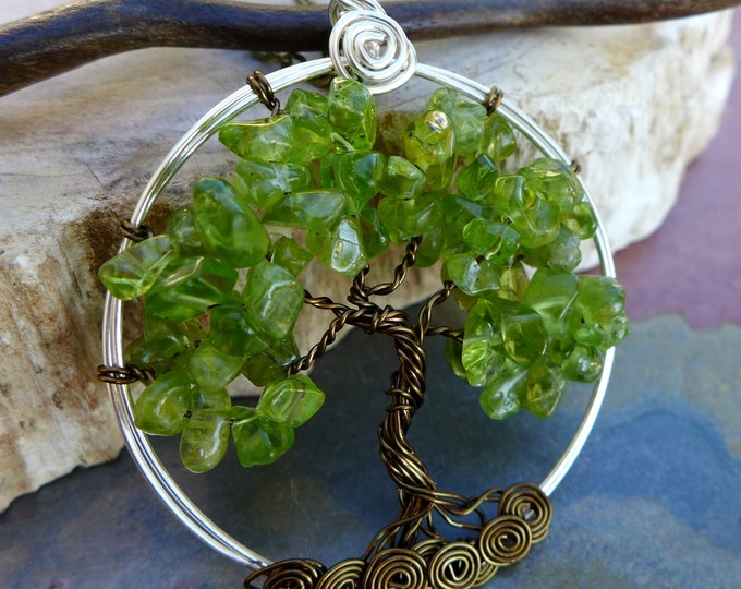 Peridot Tree of Life Pendant Necklace with Chain-Wire Wrapped Peridot Tree of Life Necklace- August Birthstone,