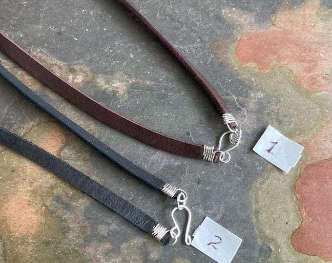 Sterling Silver finished 5 mm (3/16") Deerskin Lace Leather, Wire Wrapped  S hook Deerskin Lace, Black, Brown cord, Necklace cord for Dad